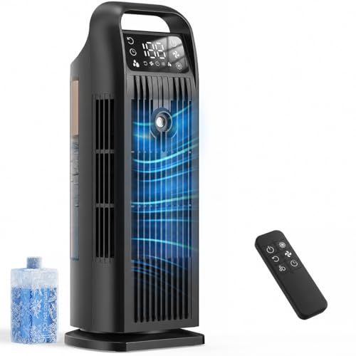Climatiseur Mobile 6 en 1, Climatiseur Portable Silencieux avec Refroidisseur d'air 1200ml, 120°Oscillation, 1-12H Minuteries, 4 Vitesses, Touches Tactiles et Télécommande (Noir minuit)