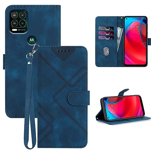JHWVVTF for Moto G Stylus 5G 2021 Phone Case Wallet,Card Holder Leather Kick-stand Flip Cases Protector,Wrist Strap,Magnetic Closure,Shockproof Protective Cover for Moto G Stylus 5G 2021 (Blue)