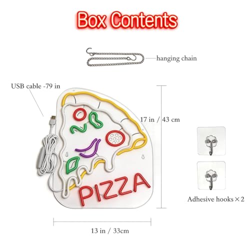 Image of Pizza Neon Sign, Dimmable LED Pizza Wall Light Decor, 17x13 inch