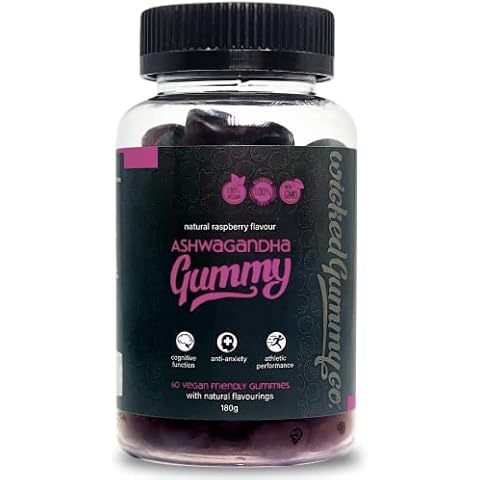 Ashwagandha Gummies - 60 Raspberry Flavour Gummies - High Strength 1200mg Ahwagandha Pure Root Extract Per 2 Chewable Gummies - Vegan & Gluten-Free - 1 Month Supply - Wicked Gummy Co Cover