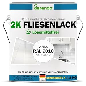 Derendo 2K Fliesenlack Epoxidharz Weiß 2.5 kg