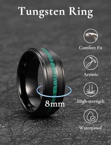 Image of King Will Nature Koa Wood Inlay Tungsten Carbide Wedding Ring 8mm Silver /Black /Gold /Green /Rose Gold /Blue Wedding Band for Men High Polished Anniversary Rings Comfort Fit Size 6-15