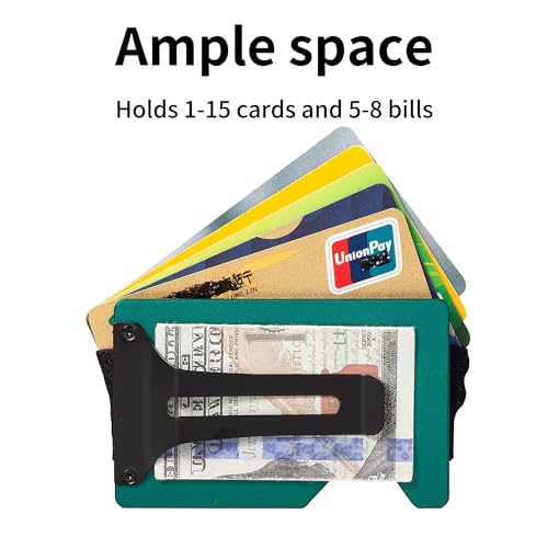 Image of Minimalist Wallet for Men, Slim Metal RFID Blocking Wallet Credit Card Holder Money Clip & Cash Strap, Scratch-Resistant Holds 15 Cards,Ideal Gift for Men | Matte Forest Green