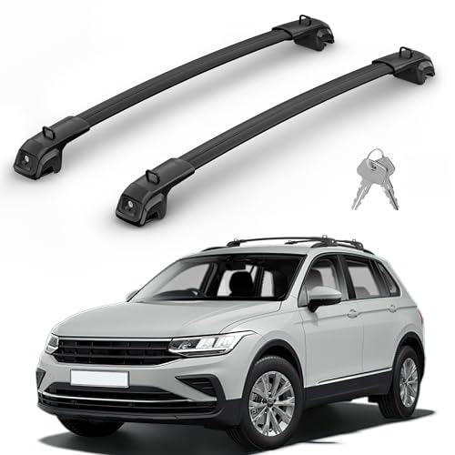 Image of 330Lbs Roof Rack Cross Bars Compatible with Volkswagen VW Tiguan 2018-2026 (Not for Limited) & Taos 2022-2026, Heavy Duty Aluminum Roof Rails Top-Mount Crossbars Rooftop Cargo Carrier