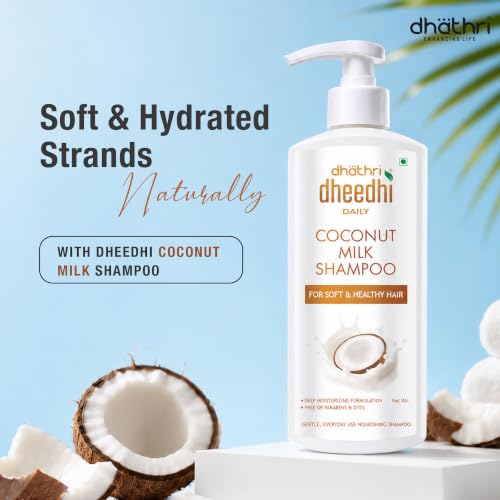 Image of Dhathri Dheedhi Daily Coconut Milk Shampoo with Almond Oil & Aloe Vera | Moisturising & Hydrating Shampoo for Soft, Silky Hair | Paraben Free | For Men & Women | All Hair Types | 300ml