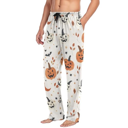 Mens Pajama Pants Halloween Pumpkins Leaves Star Moon Soft Lounge Sleep Pj Bottoms with Drawstring Pockets4