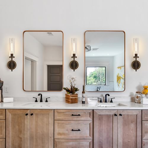 Image of MOKATNG Wall Sconces Set of Two, Oil-Rubbed Bronze Bathroom Sconces with Clear Glass, Hardwired Sconces Wall Decor Set of 2, Modern Wall Light Fixtures for Bathroom Mirror Living Room Bedroom Hallway