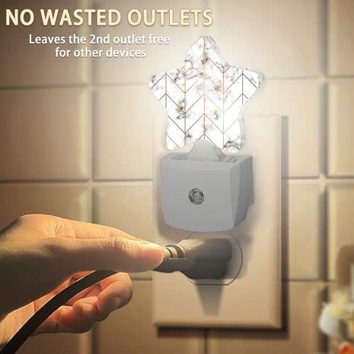 Image of Marble Line Geometric Plug-in Night Light with Dusk-to-Dawn Sensor for Bedroom,Bathroom and Living Room Sleep Friendly lamp for Women /Girls /Boys Gift,0.5W