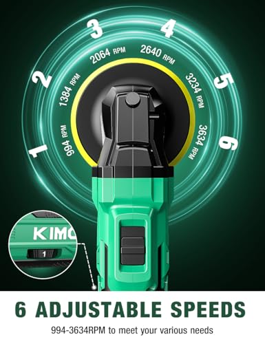 Image of KIMO. 20V Cordless Buffer Polisher Kit, 24 Accessories, 2 X 2000mAh Batteries, Car Polisher w / 6 Variable Speed Up to 3634RPM, Cordless Polisher for Car Detailing