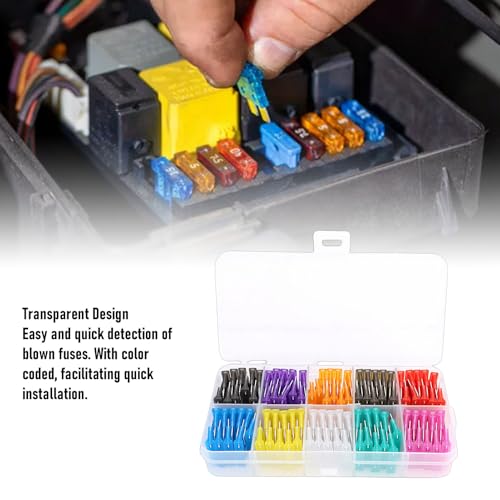 Kit de fusibles para automóvil mini, 100 piezas con diferentes amperajes de 2A a 35A, con soporte organizador miniatura 4