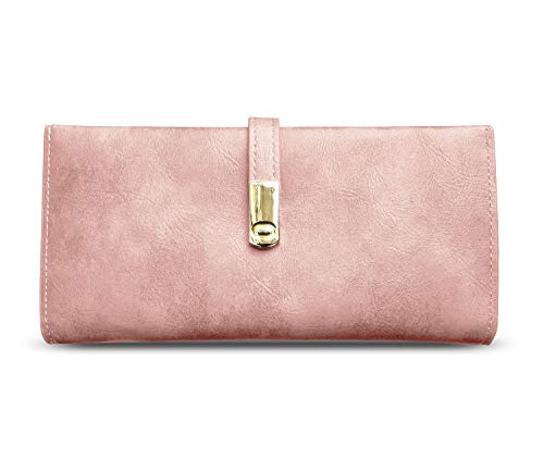 Ultra Slim Wallet for Women Leather,Thin Womens Wallet Billfold Skinny Rfid Ladies Wallet Large Bifold Long Card Holder Flat Coin Purse Magnetic Closure(Pink)4