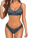 Avidlove Sexy Lingerie for Women Silk Bra and Panty Sets Underwired Panty Bra Dark Gray M