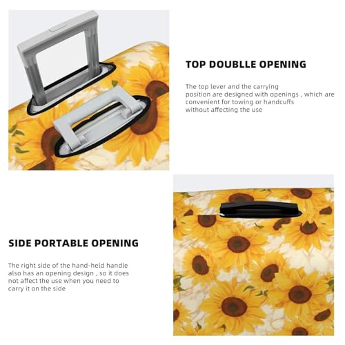 Travel Luggage Covers - Vintage Marble Pattern Sunflower Elasticity Suitcase Covers Protector for Luggage 18-32 Inch4