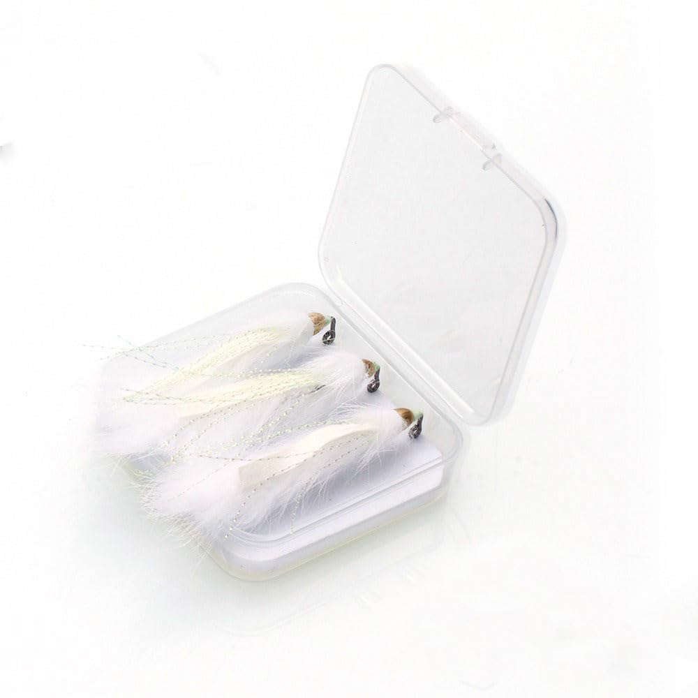 3-Piece 3colors Box 1/0# Rabbit Strip Fly Fishing Lure Conehead Streamer Flies for Steelhead Salmon Pike Trout Bass 90° Jig Hook Saltwater