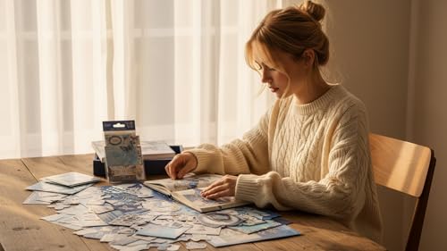 Image of ATIRAMANIYA Vintage Aesthetic Scrapbook Kit(346Pcs) Scrapbooking Supplies Kit with Bullet Junk Journal,Stationery,A6 Grid Notebook Journaling Gift for Girl (Blue -Butterfly)