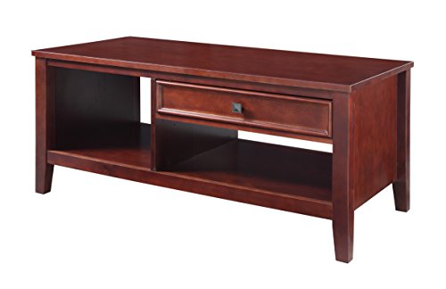 Benjara Wooden Coffee Table with Spacious Shelves and Drawer, Brown Benjara Wooden Coffee Table with Spacious Shelves and Drawer, Brown