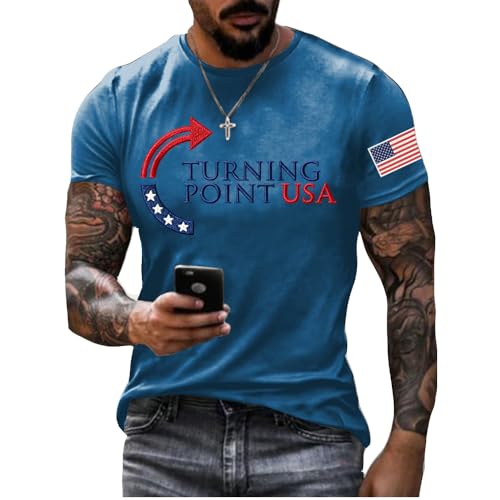 Men's Turning Point USA Printed Round Neck T-Shirt American Flag Tshirt