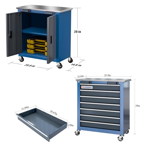 Combination Tool Chest with Lock,5-Drawer/7-Drawer/2 Door Tool Cabinet can be Interconnected,Rolling Tool Chest with Wheels and Padded Feet,with Stainless Steel Protective Film Countertop 5 Combination Tool Chest with Lock,5-Drawer/7-Drawer/2 Door Tool Cabinet can be Interconnected,Rolling Tool Chest with Wheels and Padded Feet,with Stainless Steel Protective Film Countertop - Image 5