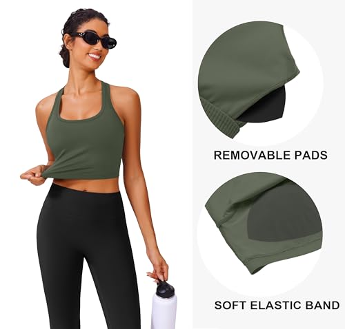 Image of PINSPARK Sports Bra Longline Racerback Tank Tops for Women Padded Workout Yoga Top