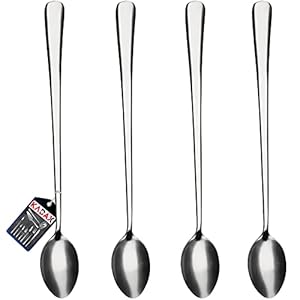 KADAX Lange lepel van roestvrij staal, lepelset, lepel voor latte, dranken, ijs, longdrinklepel, cocktaillelepel, dessertlepel, vaatwasmachinebestendig (4-delige set L: 21,4 cm, zilver)