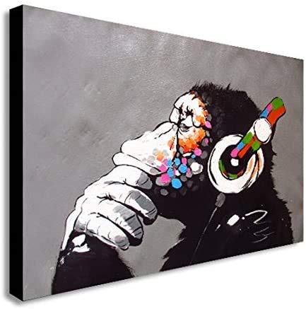 Amazon.com: Banksy DJ Monkey Gorilla Chimp Canvas Wall Art Framed