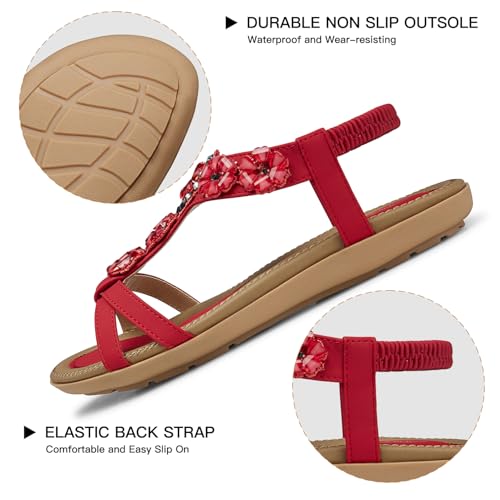 Image of SHIBEVER Dressy Flat Women Sandals: Comfortable Arch Support Womens Sandal | Summer Dress Flowers Boho Back Strap Open Toe Women's Sandals - All Day Comfort Walking Casual Wedding Woman Sandal Shoes