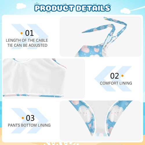 Clouds on Blue Background Girls' Two Piece Kids Bikini Set Scoop Neck Bathing Suit Swimwear Adjustable Shoulder Strap4