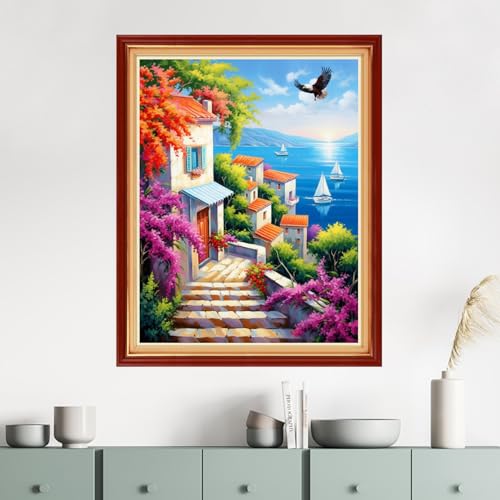 Image of Dimensean Stamped Cross Stitch Kits Full Range of Embroidery Patterns Starter Kits for Beginners Adult DIY Cross Stitches Needlepoint Kits 11CT-Seaside Scenery 16x20 inch