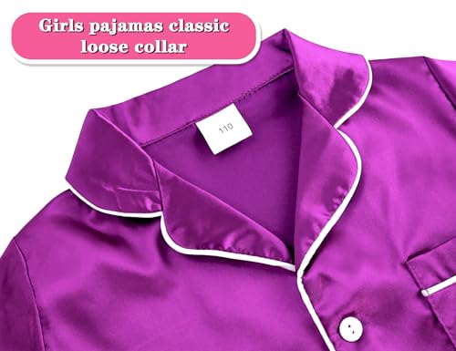 Domusgo Girls' Pajama Sets Size 4t 5t Purple Button Down PJ Set Satin Silk Loungewear Kids Summer Sleepwear3