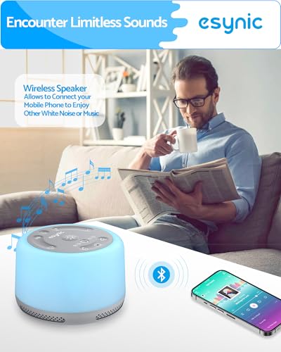 Image of eSynic White Noise Machine Portable Sound Machine for Baby Sleep with 30 Types of Relaxing Sounds Adjustable Night Light Timer Built-in Battery Large Capacity