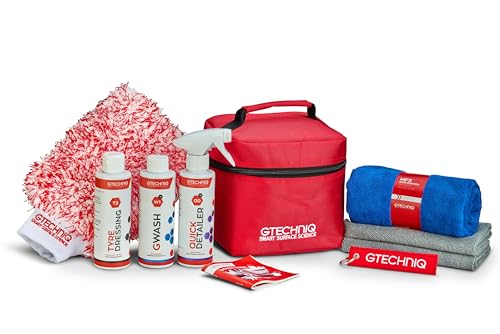 Gtechniq Basic Maintenance Car Care Kit, 6-Piece | Includes Shampoo, Tire Dressing, Detailer, Microfiber Drying Towel, Microfiber Buff Cloths and Kit Bag, Keeps Interior and Exterior Glossy and Clean