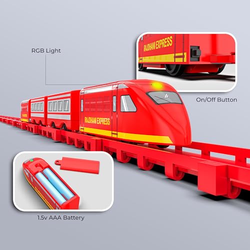 Image of Mirana Rajdhani Express Bullet Train Toy Set for Kids, Multiple Railway Track Layout, AAA Battery Operated, for Boys & Girls 1+ Years, Made in India (53 Pcs)