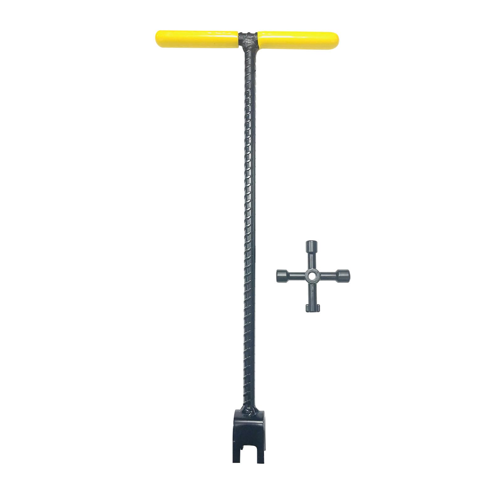 Kaeltsyn Yellow 17 Inches Practical Steel T Handle Water Meter U-Head Shut Off Tool For Main Valved Shut Off And Utility Access T Handle Tool