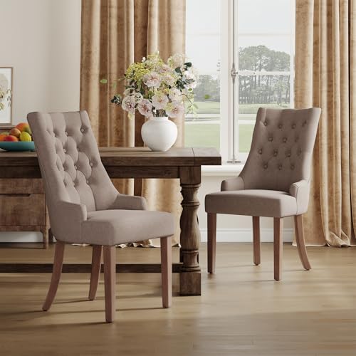 COLAMY Wingback Upholstered Dining Chairs Set of 2, Taupe