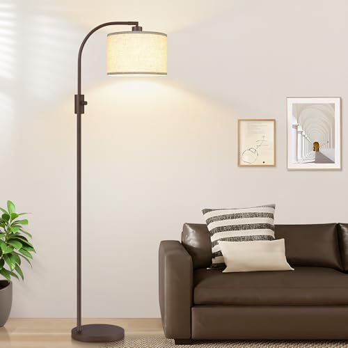 Image of Nintiue Upgraded Modern Arc Dimmable Tall Standing Floor Lamp with Linen Shade, 1200 Lumens LED Bulb Included, for Living & Reading Room, Bedroom, Office & Nursery, Matte Brown