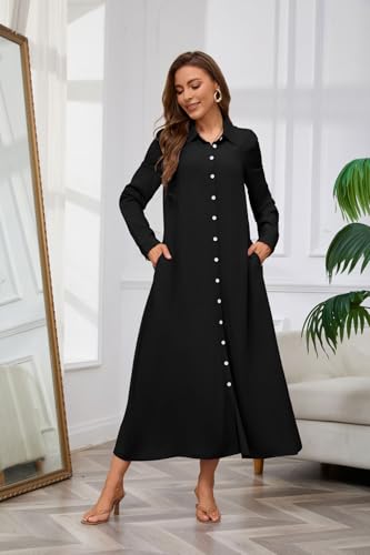 Image of chouyatou Women's Casual Button Down Maxi Shirt Dress Long Sleeve Button Up Tunic Long Dress