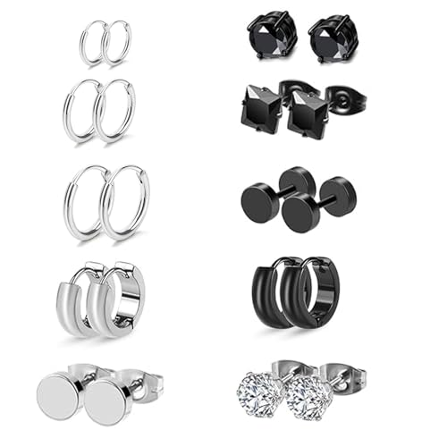 Yolistar 10 Paires Acier Inoxydable Boucle oreille, Homme Femme Ronde Clou, Zircon Piercing Boucles doreilles, Bijoux Pour Les Mariages, Anniversaires Et...