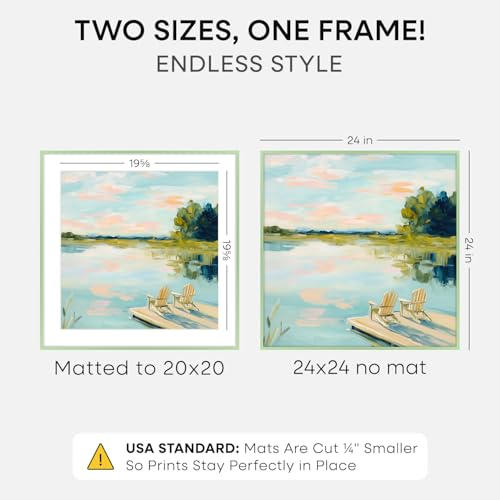 Image of Homeforia 24x24 Picture Frame Sage Green, High End Metal 24 x 24 Large Square Poster Frames with Mat 20 by 20 inch Photo, 24by24 Thin Frames Matted to 20x20 for Art, Tempered Glass, Wall Kit, Set of 2