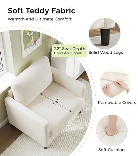 Image of Welzona Sofa Accent Chair, 33 inch Reading Chair, Comfy Teddy Arm Chairs