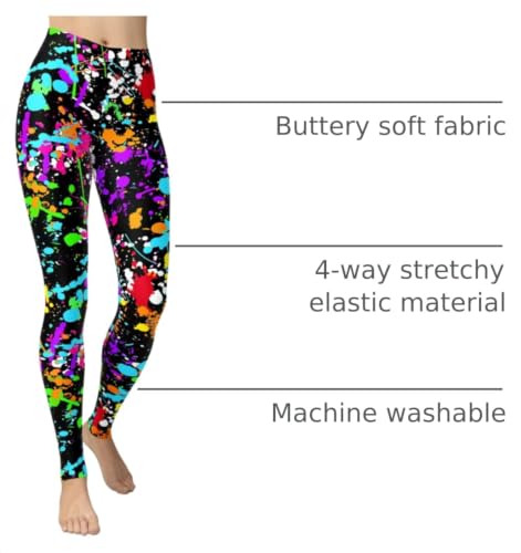 Image of sissycos Women's 80s Leggings Neon Artistic Splash Printed Buttery Soft Stretchy Pants