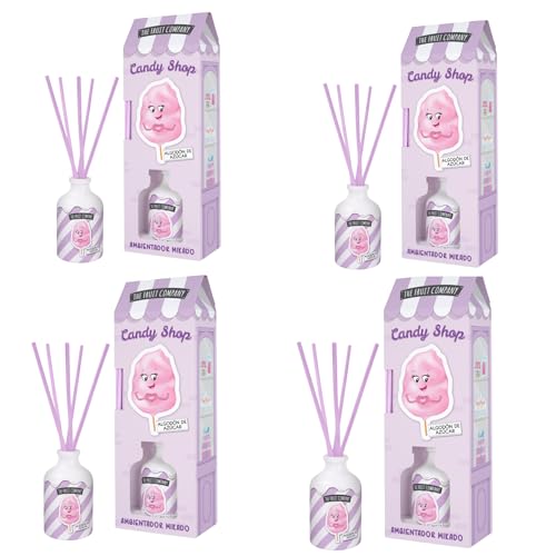 The Fruit Company Mikado Ambientador de Varillas Pack 4 uds - Aroma Algodón de Azúcar - Difusor con Palitos - Ambientador Dulce y Duradero para Hogar, Dormitorio o Regalo