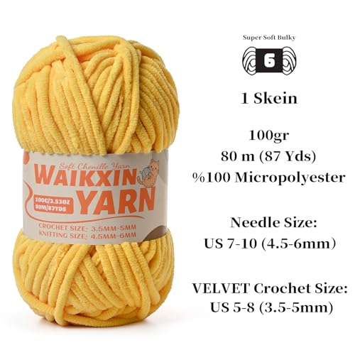 Image of (4 Light Yellow) 4 Pack Super Soft Fuzzy Chenille Chunky Yarn for Crocheting, 400g (350yds) Velvet Fluffy Amigurumi Yarn for Hand Knitting Baby Blankets Weaving Craft