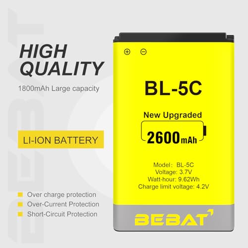 Image of (2 Pcs) BL-5C Battery, 3.7V 2600mAh Rechargeable BL-5C Battery Suitable for Household Radio, Nokia with Current Protection