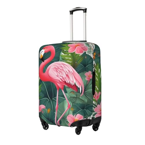 Flamingo Bird Round Leaves Luggage Cover Elastic Washable Suitcase Cover Anti-Scratch Suitcase Protector Spandex Luggage Protector Travel Baggage Covers for 18-32 inch Luggage, Small, Black2