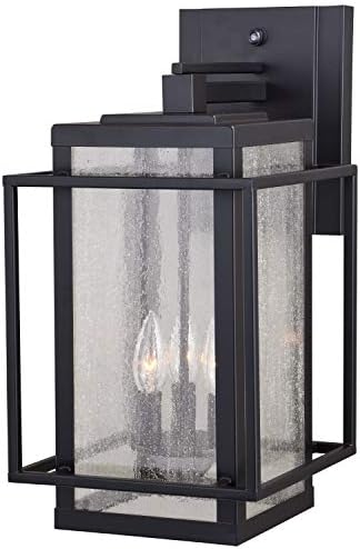 VAXCEL Hyde Park 18.5 in. H 3-Light Espresso Bronze Dusk to Dawn Sensor Mission Outdoor Wall Sconce, Durable Steel, Clear Seeded Glass Shade, LED Compatible, Exterior Porch Patio Front Door or Garage