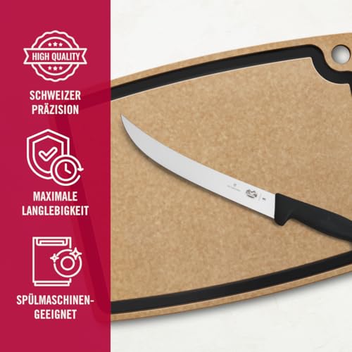 Victorinox Fibrox Schlachtmesser, Langes Zerlegemesser zum Zerteilen großer Fleischstücke, 25 cm, Gebogene Klinge, Scharf, Rostfreier Stahl, Schwarz
