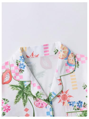 Image of MakeMeChic Women's 2 Piece Pajama Set Graphic Short Sleeve Button Down Shirt and Shorts Set Sleepwear