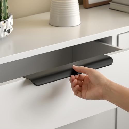 Image of Goldenwarm Black Cabinet Handles 7-1 /2 Inch 30 Pack, Finger Pulls for Cabinets, Edge Pull for Dresser Drawers, Aluminum Alloy, Modern Kitchen Hardware for Dresser Bathroom Closet and Cupboard
