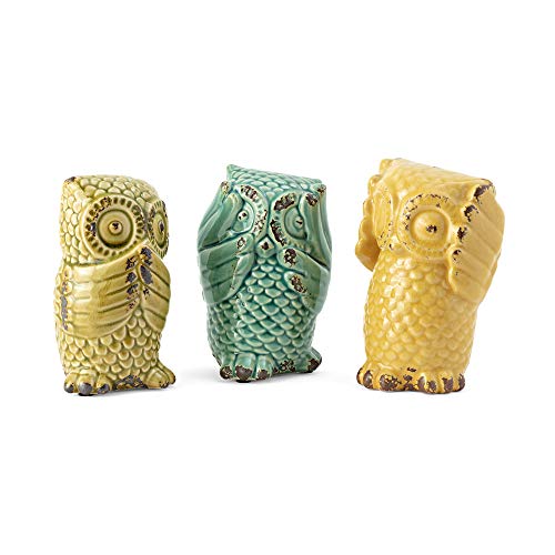 Imax 69230-3 Wise Owls – Set of 3 Ceramic Statuaries, Handcrafted Decor Accessories, Vintage-Inspired Showpieces. Home Decor