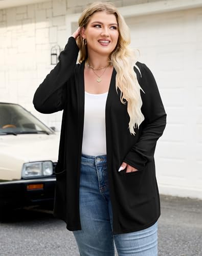 Halife Womens Plus Size Lightweight Cardigan Sweaters with Pockets Open Front Long Sleeve Cardigan (XL-5XL)4